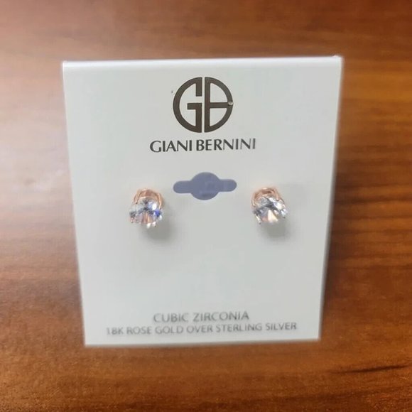NWT 18k Rose Gold over Sterling Silver Stud Earrings Giani Bernini Cubc Zirconia - Picture 5 of 6